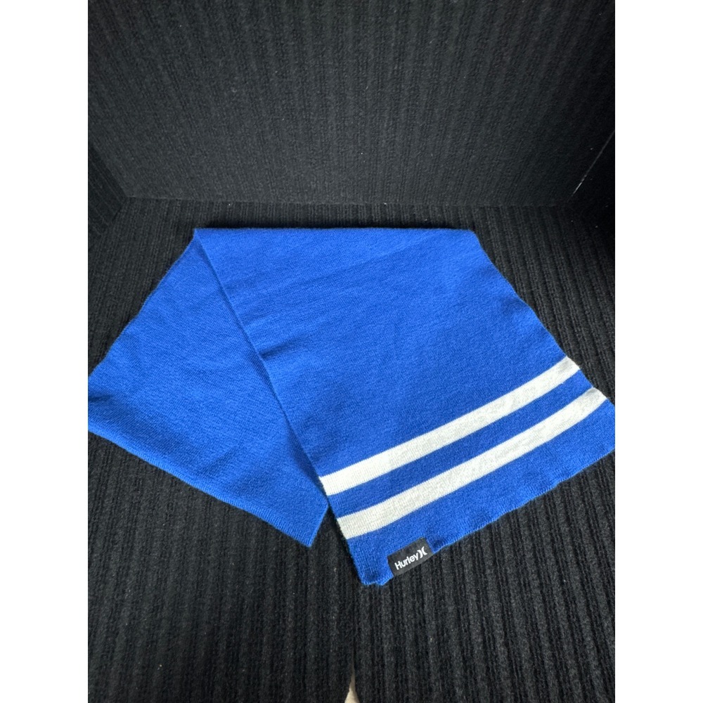 Hurley Mens Blue Knit Scarf White Stripes Winter Accessory Logo Patch